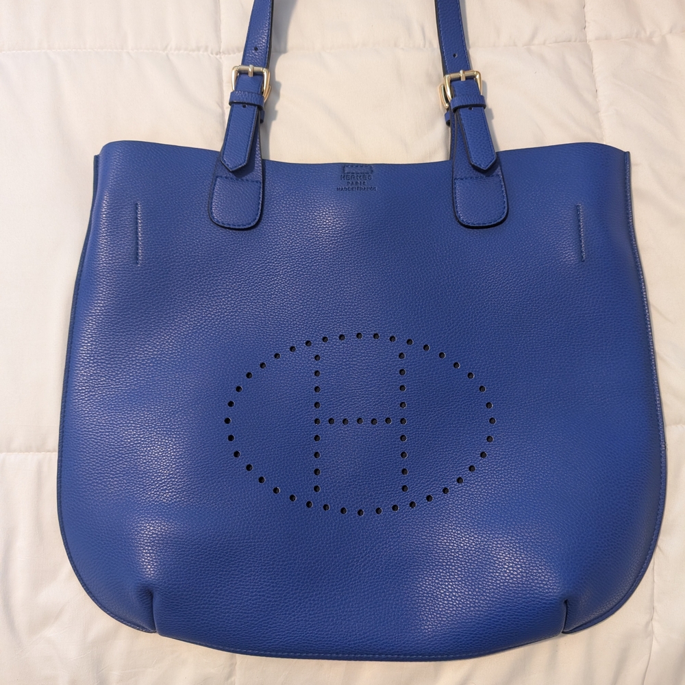 Blue Leather Tote Bag
